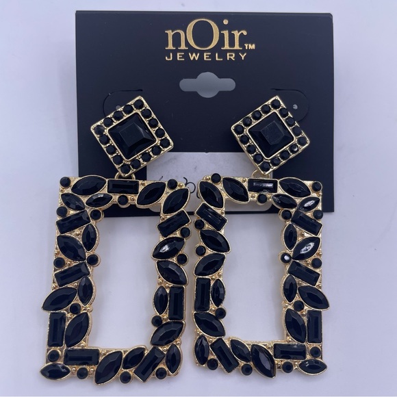 NOIR rhinestone crystal square drop dangle earrings, statement jewelry- New - Picture 4 of 11